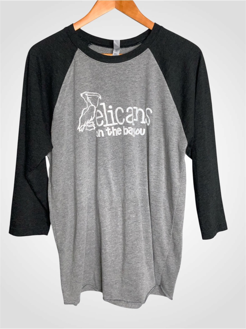 Next Level Apparel Gray & Black Raglan Pelicans On The Bayou Tee Large